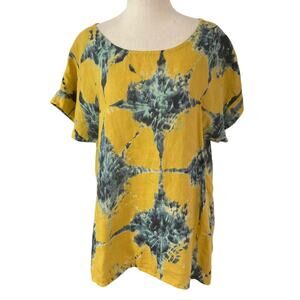 Bella Umbra Yellow Tie Dye Italy Linen Shirt Women Top Size Small | 32-9